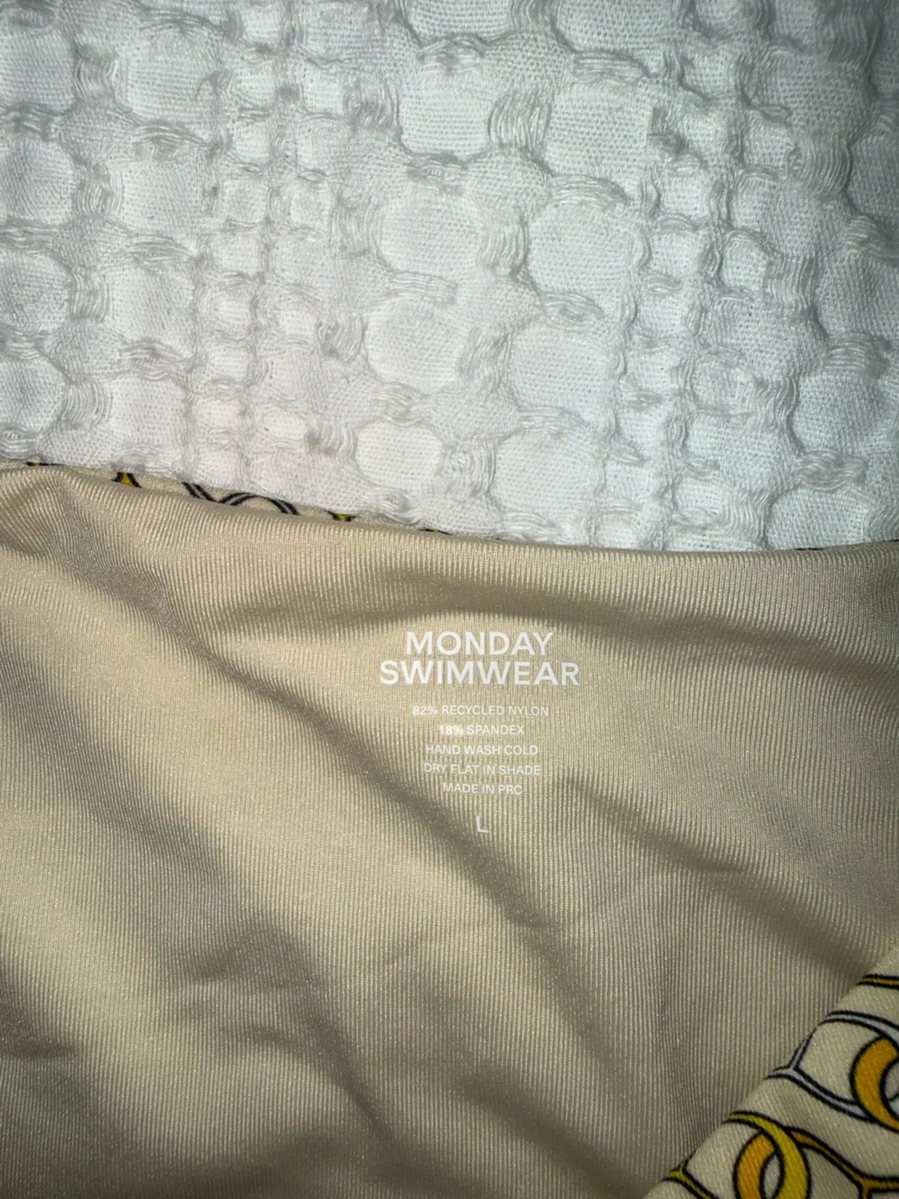 NWOT Monday Swimwear Byron Bottom size large bikini yellow and gold chain